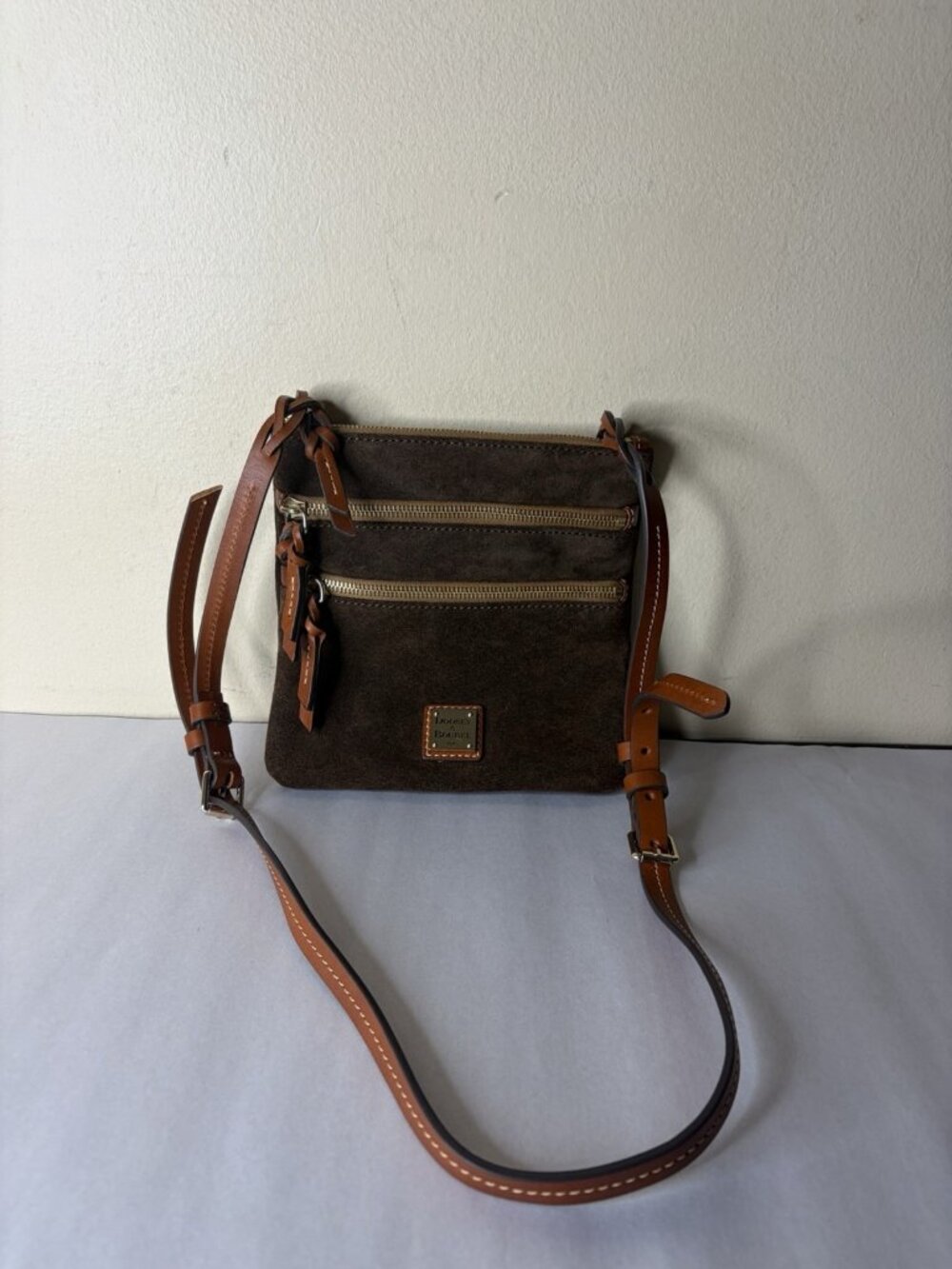 Dooney & Bourke Suede Leather Triple Zip Crossbody Bag - Brown T'Moro